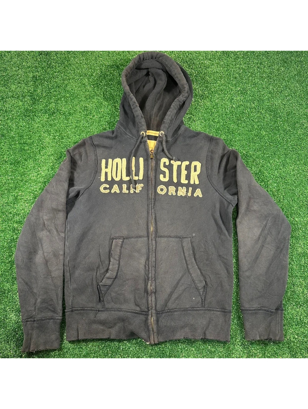Y2K Hollister thrashed faded navy blue hoodie sweatshirt full zip size XL